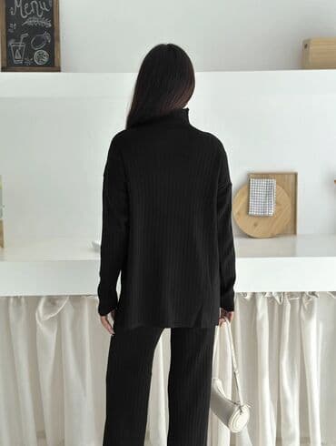 трикотажные брюки: Женский костюм двойка Свитер с высокой горловиной Брюки прямого кроя — 4