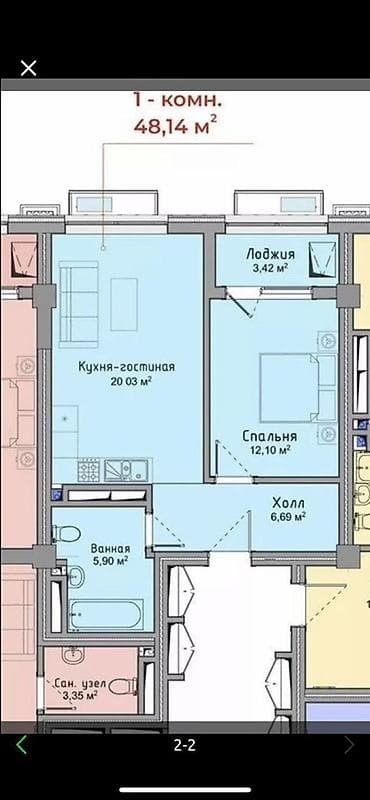 Кыймылсыз мүлк: 1 бөлмө, 48 м², Асанбай мкр Элитка, 4 кабат — 1