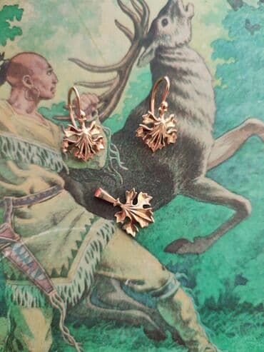 золотые серьги бу: Набор украшений, Проба 583, Б/у, Цвет металла: Розовый — 2