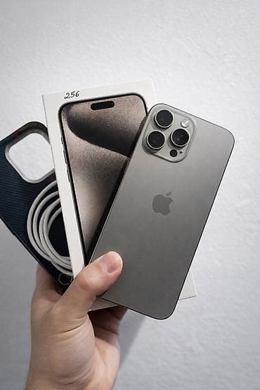 iphone 10: IPhone 15 Pro Max, Б/у, 256 ГБ, Natural Titanium, Кабель, Коробка, Наушники, 87 % — 2
