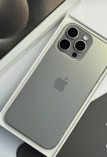 компь: IPhone 15 Pro Max, Колдонулган, 256 ГБ, Natural Titanium, Заряддоочу түзүлүш, Куту, 90 % — 1