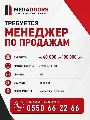 Продажи, работа с клиентами: Требуется Менеджер по продажам, График: Шестидневка, Полный рабочий день, Карьерный рост — 1