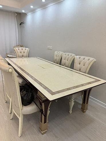 стол в гостиной со стульями: Стол и стул для зала, Б/у, Самовывоз, цвет - Золотой — 2