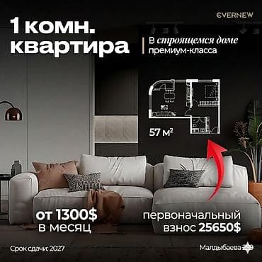 южные: 1 комната, 57 м², Элитка, ПСО (под самоотделку) — 1