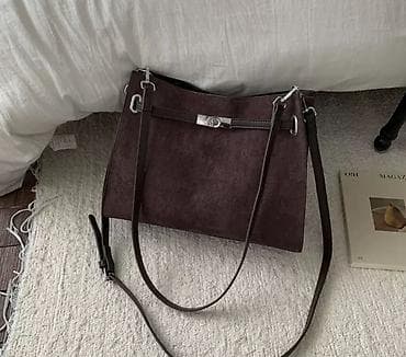 женский кожаный плащ пальто: Сумка-шопер из замши с кожаными элементами + съемная косметичка - — 2