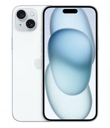 IPhone 15, Б/у, 256 ГБ, Голубой, Зарядное устройство, Защитное стекло, Коробка, 88 %