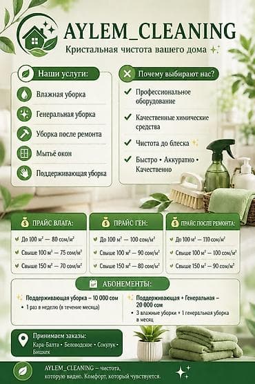 мойка матрасов: AYLEM_CLEANING — клининговые услуги Услуги: - Влажная уборка - — 1