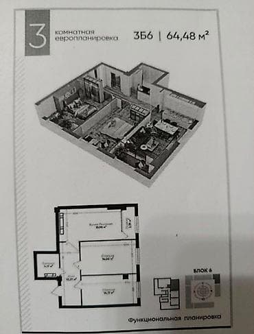 Недвижимость: 3 комнаты, 65 м², Элитка, 6 этаж, ПСО (под самоотделку) — 7