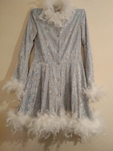 детский костюм на новый год: Костюм Снегурочки нежно голубой из панбарха с серебряным блеском — 1