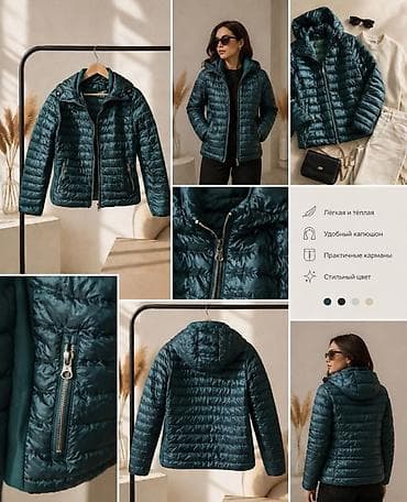 пиджак с капюшоном: Стеганая женская куртка с капюшоном Б/у размер 44/46 Италия - Лёгкая — 2