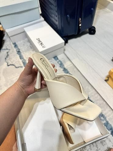 обувь мюли: ОТДАМ бесплатно НИ РАЗУ НЕ НОСИЛА Бежевые мюли на каблуке - Модель — 3