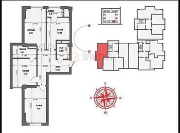 3: 3 комнаты, 90 м², Технопарк Элитка, 11 этаж, ПСО (под самоотделку) — 2