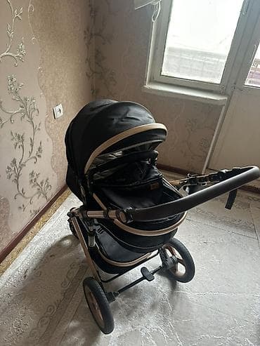 unknown фикс: Детская коляска-трансформер 2 в 1, черная с бежевыми элементами — 1
