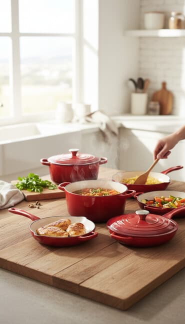 посуда рассрочка: Чугунный набор посуды 5 в 1 Aidema (эмалированный чугун, красный цвет) — 1