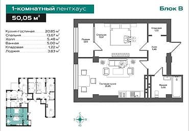 1 комната, 50 м², Тунгуч мкр Элитка, 16 этаж, ПСО (под самоотделку) — 4