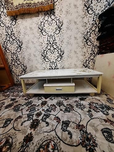 стол полка: Журнальный столик с полками и выдвижным ящиком - Прямоугольная — 2