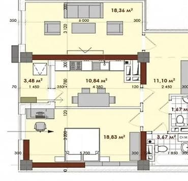 квартиры заря: 2 комнаты, 68 м², Элитка, 6 этаж, Готовая ПСО (под самоотделку) — 3