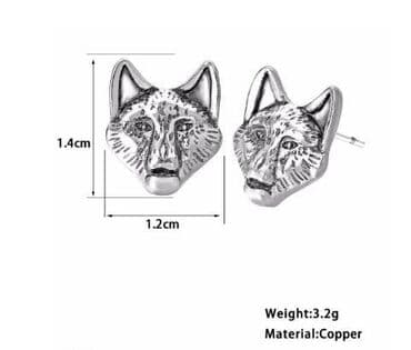 свадебное платье для высокой невесты: Серьги гвоздики НС с изображением Волка, серебристого цвета — 1