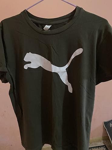 Футболки: Футболка Puma, темно‑зеленая (khaki). - Классический крой, круглый — 1