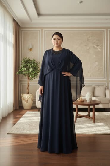 Вечернее платье, А-силуэт, Длинная модель, Шифон, С рукавами, Стразы, 2XL, 3XL, 4XL at lalafo.kg Вечернее платье, А-силуэт, Длинная модель, Шифон, С рукавами, Стразы, 2XL, 3XL, 4XL