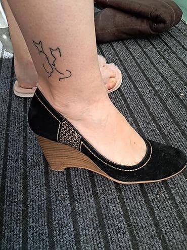 обувь на танкетке: Туфли на танкетке, женские - Цвет: черный с контрастной бежевой — 1