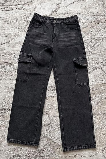 Джинсы-карго, темно-серый/угольный деним. - Прямой крой, средняя