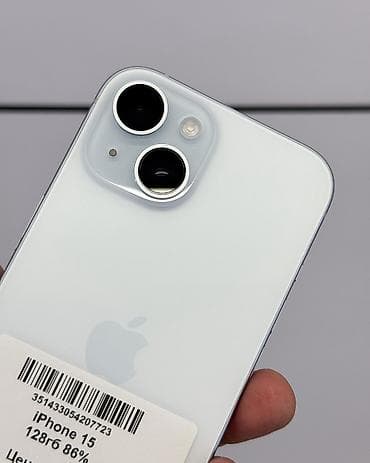 айфон обмен есть: IPhone 15, Б/у, 128 ГБ, Голубой, Защитное стекло, Чехол, Коробка, В рассрочку, 86 % — 4