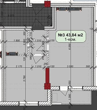 elegance stroy: 1 комната, 44 м², Элитка, 3 этаж, Готовая ПСО (под самоотделку) — 1