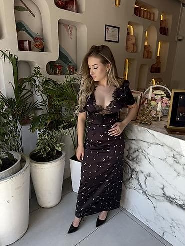 цена лабубу: Элегантное вечернее платье в пол - Цвет: глубокий чёрный с мелким — 4