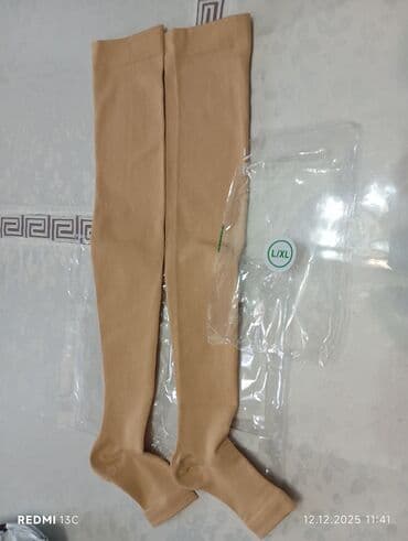 купить ортопедический наколенник: Компрессионные гольфы/чулки до бедра, телесный цвет, открытый носок — 3