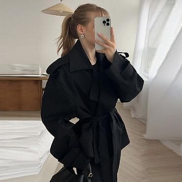 Пальто: Пальто, Тренчкот, Осень-весна, Короткая модель, С поясом, S, M, L — 2