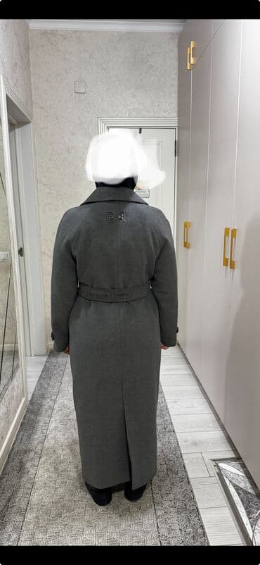 длинное трикотажное платье с капюшоном: Пальто, Халат, Осень-весна, Драп, Длинная модель, С поясом, XL — 2