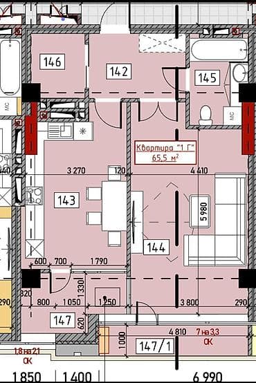 central park: 2 комнаты, 64 м², Элитка, 16 этаж, Готовая ПСО (под самоотделку) — 2