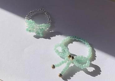 железо бу: Набор из 2 колец из бисера пастельно‑мятного цвета. - Модель 1 — 1