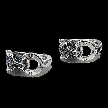 для карт: Серьги в белом золоте Cartier с черными бриллиантами и изумрудами — 1