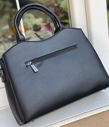 чемоданы бишкек цены: Сумка-тоут женская, цвет черный/графит. - Материал: гладкая экокожа с — 2