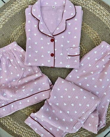 пижама для кормящих: Ваши любимые-МУСЛИНОВЫЕ🤍 M L XL(рукава длинные) 🍒легкие 🍒дышащие — 8