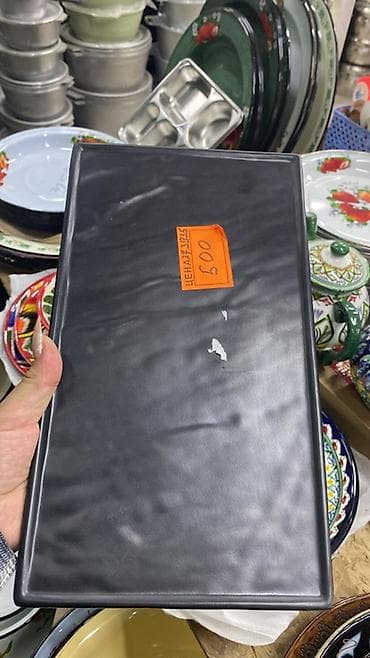 посуда набор: Черные сервировочные тарелки/блюда из меламина - Форма: прямоугольные — 2