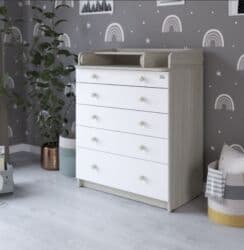 детская кроватка с комодом и пеленальным столиком: Бала үчүн комод, Жаңы, Бөбөктөр үчүн кийим алмаштыруучу үстөлү бар, ЛДСП, түсү - Ак — 4