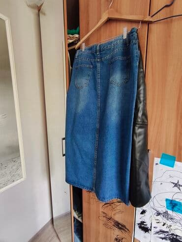 Джинсовая юбка миди - Классический синий деним - Длина ниже колена -