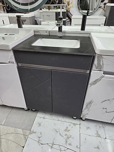 Ашкана үчүн тумбалар: Ванна үчүн тумба, Раковина менен, ЛДСП, түсү - Боз — 1