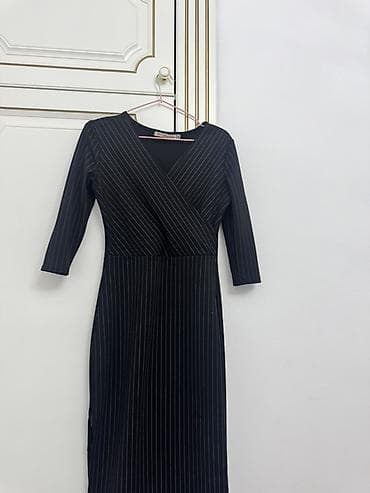 styletics: Платье миди в тонкую вертикальную полоску - Цвет: глубокий черный с — 2