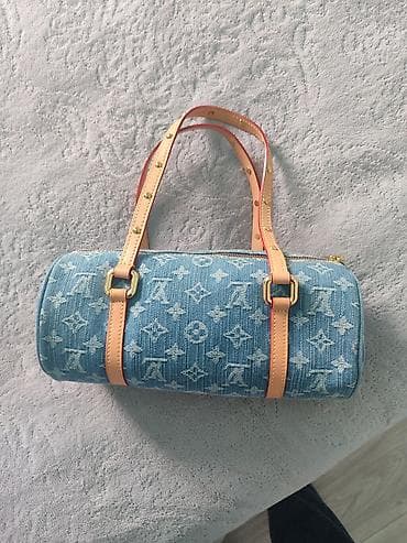 женские туфли для танцев: Сумка-бочонок из денима с монограммным жаккардовым узором в голубом — 2