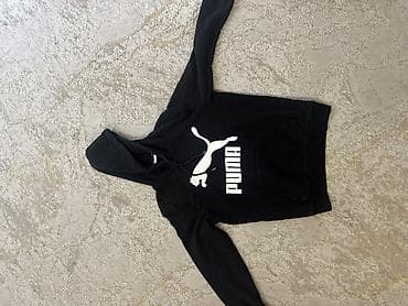 Худи Puma, черное, с крупным белым логотипом на груди. Классический