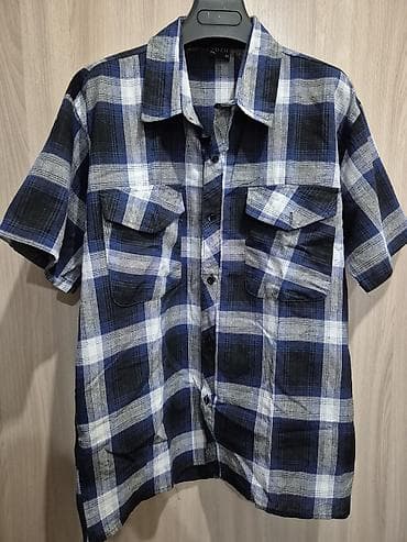 рубашки в клетку: Мужская рубашка, 4XL, Новый, цвет - Серый — 4