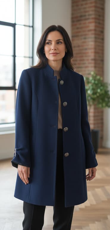 Г. Ош! Продаю!!! Стильное пальто темно-синевого цвета, состояние