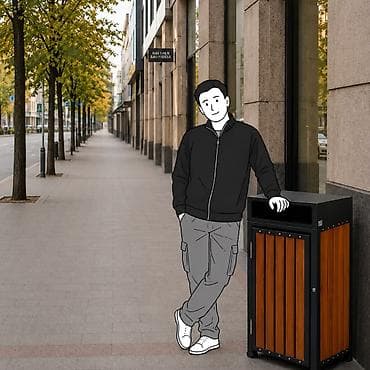 Артикул: MKS-UT-002 Название: Урна парковая с деревянными ламелями