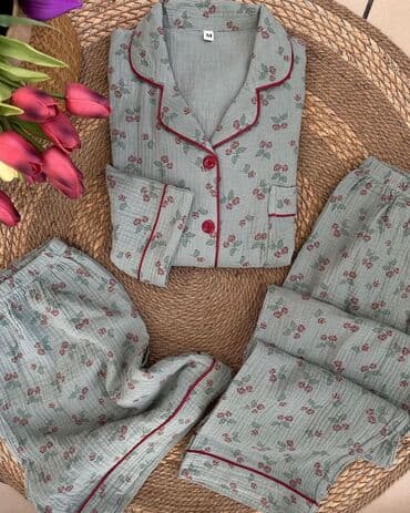 пижама для кормящих: Ваши любимые-МУСЛИНОВЫЕ🤍 M L XL(рукава длинные) 🍒легкие 🍒дышащие — 7
