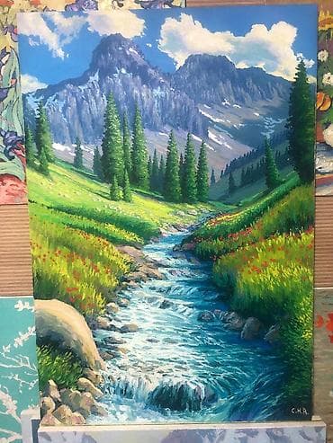 Картина «Горный ручей» - Жанр: пейзаж - Техника: масло на холсте -