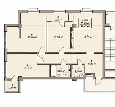 новостройка ак ордо: 3 комнаты, 97 м², Элитка, 7 этаж, Готовая ПСО (под самоотделку) — 2